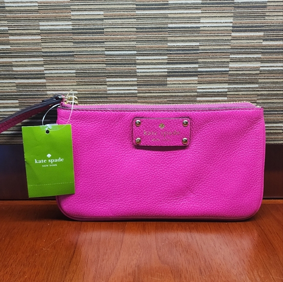 kate spade Handbags - NWT Kate Spade Neon Pink Zippered Chrissy Pebble Leather Wristlet